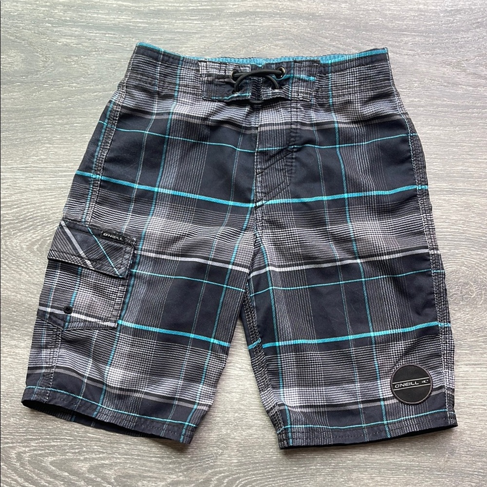 O'Neill Boys Santa Cruz Plaid Boardshorts, black/blue